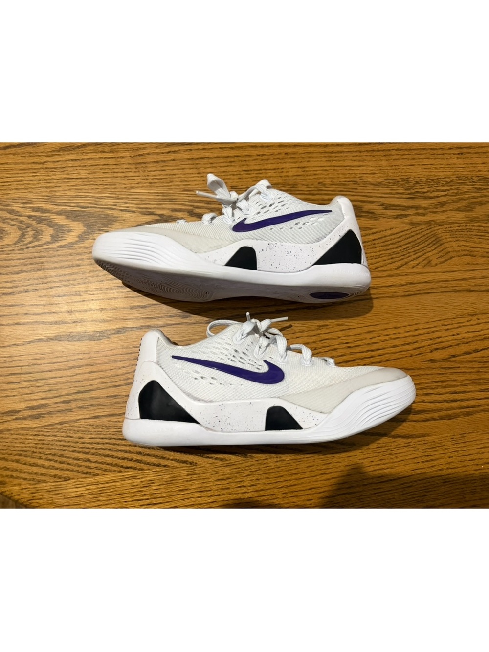 Nike Kobe Bryant 9 Elite Kids White Sneakers with Purple Swoosh and Black